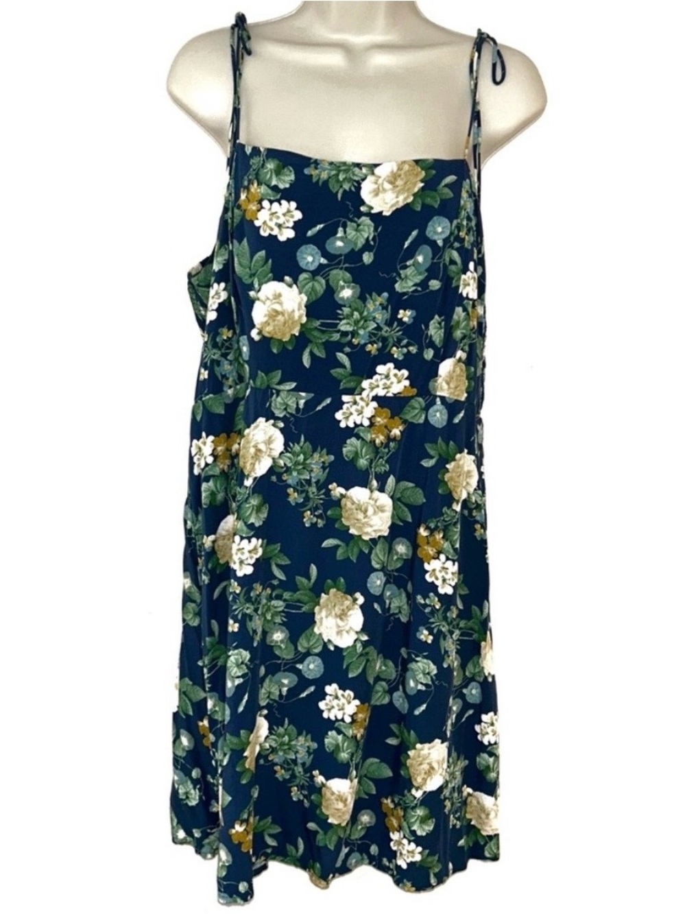 Old Navy Navy Floral A-Line Slip Dress with Tie Straps